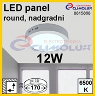 LED panel RN 12W, 6500K, VK, Aufputz-Deckenleuchte, rund